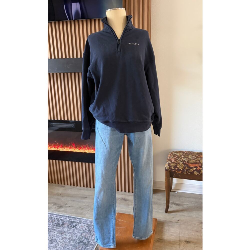 Athleta Find Your Movement Quarter Zip Sweatshirt Navy Blue Pullover Size Small - Picture 2 of 5